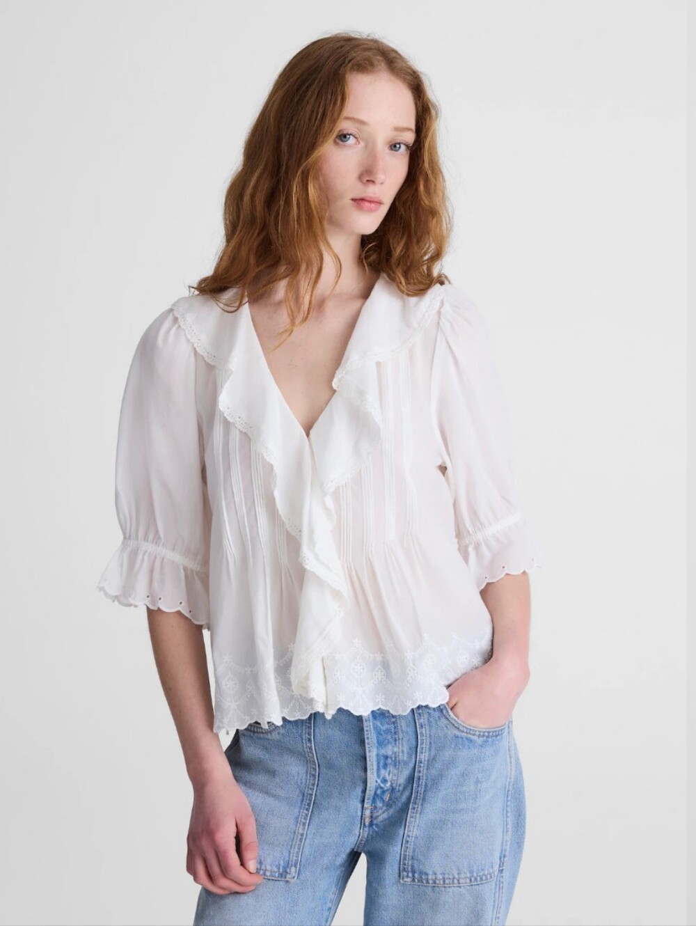 Madewell Shirred Button-Up Blouse NZ459 Size L